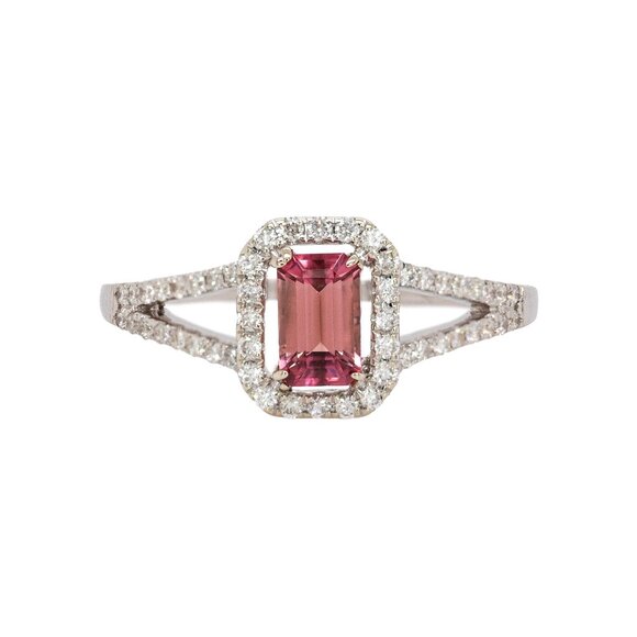 Pink Tourmaline Ring in 14K Solid Gold with Natural Diamond Accents - Picture 1 of 8